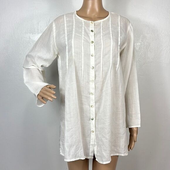 Laundry By Shelli Segal White Pleated Front Button Up Shirt Size MP - Picture 1 of 10